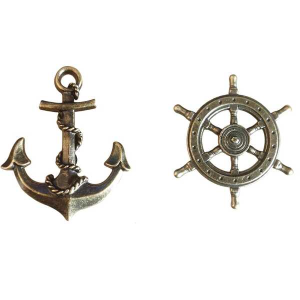 2pcs Bronze Kitchen Cabinet Knobs - Anchor & Rudder Drawer Knobs Furniture Handles, Antique Brushed Gold Handles, Ocean Theme Furniture Dresser Door Knobs, Nautical Marine Home Decor