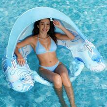 1pc Adult Inflatable Pool Float Bed With Detachable Double-Layer Sunshade Canopy, Large Backrest Water Lounge Chair, Dual Cup Holders, Thickened PVC Floating Mat, Essential For Travel Beach Vacation - Floating Rafts - View 9