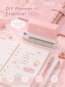 1pc Mini 6-Hole Puncher, Portable A5 A4 B5 Loose Leaf Paper Hole Puncher, DIY Scrapbook Planner Notebook Supplies, Cute Macaron Color Stationery, Suitable For Students And Office - H - View 5