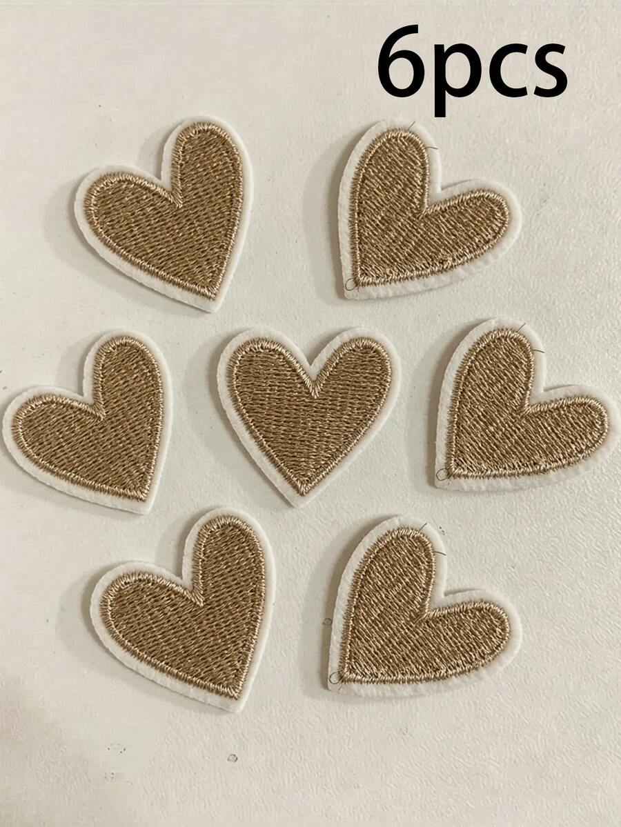 6/3/1pc Gold Heart Embroidered Patches, Iron-On/Sew-On Application For DIY Clothing And Fabric, Mini Heart, Heart-Shaped Embroidery, Star Embroidery Patches, Adhesive Fabric Appliques For Garment Decoration - Multicolor - View 1