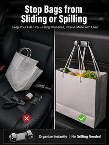 汽車前座黏貼式掛鉤，鋁合金多功能收納掛鉤，適用於購物袋、鑰匙和口罩，強力背膠，不損壞儀表板，通用於所有汽車車型 - 車載掛鉤 - 查看 6