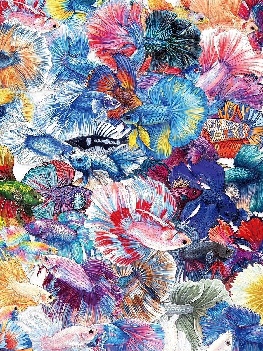 50pcs Guppy Stickers, Transparent PET Waterproof Self-Adhesive Fish Decals, Suitable For Scrapbooking, Phone, Laptop, Water Bottle - Multicolor - View 1