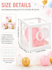 1套 1歲生日裝飾「ONE」氣球盒，透明立方體單字母氣球盒，適用於1歲生日派對裝飾，可用作嬰兒生日派對、嬰兒洗禮和蛋糕拍打攝影背景道具，慶祝裝飾（粉紅色、藍色、白色） - 彩色 - 查看 7