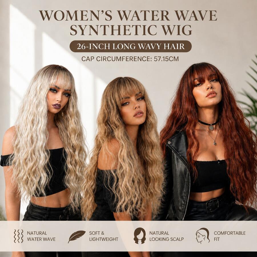 Women's Long Curly Wig With Bangs Gradient Color Synthetic Wig Daily Fashion Styling Wig, Halloween - Multicolor - View 1