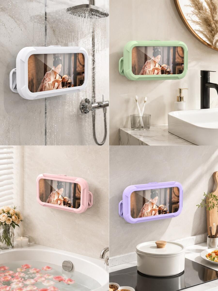 Waterproof Shower Phone Holder, 360° Rotatable Anti-Fog Touchscreen Shower Phone Case, Wall-Mounted Bathroom Phone Holder, Self-Adhesive No-Drill, Suitable For Bathtub, Kitchen Mirror Bathroom Shower Accessories, Compatible With IPhone And 4-7 Inch Phones - Multicolor - View 1