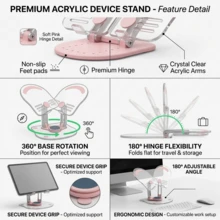 Tablet Stand With Aluminum Alloy Support Rod With 360 Rotating Base, Foldable Adjustable Transparent Tablet Holder For Desk Home Office, Compatible With IPad Pro Air Mini And More - View 6