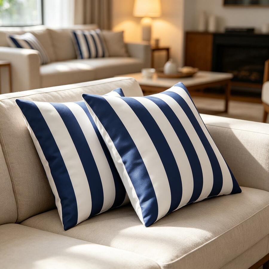 1 Set Blue & White Striped Geometric Pattern Decorative Throw Pillow Cover, Available In Multiple Sizes, Zipper Design, Suitable For All Seasons, Comfortable & Breathable, Machine Washable, Great For Sofa, Chair And Living Room Decor - Royal Blue - View 1