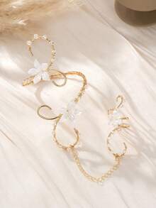 1pc New Exaggerated Loop Arm Bracelet Flower Ring Fashion Jewelry Accessories - Multicolor - View 2