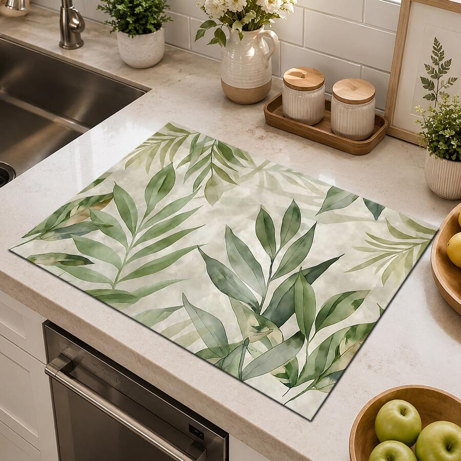 1pc Home Decor Plant Pattern Printed Absorbent Mat, Dish Drying Mat, Espresso Machine Countertop Absorbent Mat, Drainage Mat, Soft Faucet Absorbent Mat, Sink Cup Mat, Kitchen Supplies, Bathroom Supplies - Multicolor - View 1