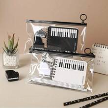 7-Piece Music Theme Stationery Set, Musical Note Pocket Notebook, Piano Design, Includes Mini Notebook, Ruler, Pencil Sharpener, Eraser, Pencil And Pencil Case, School Supplies, Ideal Gift For Stationery Lovers - A - View 1