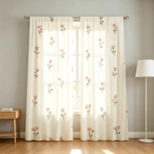 2 Stück cremefarbene rosa Ditsy-Blumen-Vorhänge, Stangendurchzug-Stil, 2D-Flachdruck, 100% Polyestergewebe, lichtdurchlässig, sanfte heilende Blumen- und Pflanzen-Fenstervorhänge für Schlafzimmer-Erkerfenster, nur Vorhänge, Zubehör nicht enthalten - Verschiedenfarbig - Übersicht 7