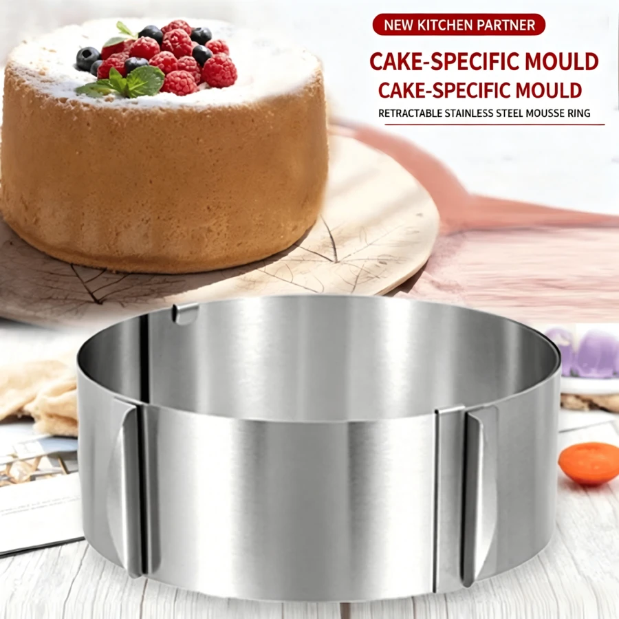 15.24-30.48 Cm Stainless Steel Cake Mold, Can Be Used For Universal Size Cake Rings, Stainless Steel Telescopic Cake Mold, Different Heights Can Be Selected, Commonly Used Chiffon Cake Mold, Round Baking Mold, Cake Edge Mold