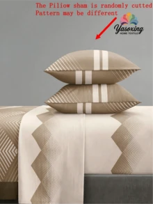 4-Piece Khaki Bohemian Geometric Stripe Pattern Bedding Set, Easy-Care Ultra-Soft Microfiber Bedding Set, Floral Pattern Fitted Sheet Set (1 Flat Sheet + 1 Fitted Sheet + 2 Pillowcases), Fitted Sheet Set, Suitable For King, Queen, Full And Twin Sizes, Deep Pocket Design, Pillowcases Up To 11.8 Inches, Soft And Breathable, Wrinkle-Resistant, Better Sleep, Luxury Hotel Style, Gift For Parents And Friends - Camel - View 1