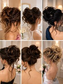 1pc Natural Fluffy Messy Bun Hair Extension With Long Curly Strands, Synthetic Claw Clip Bun Hairpiece, Voluminous Updo Hair Accessory For Women - Multicolor - View 5