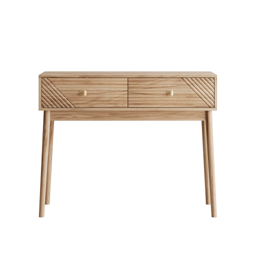 Schreibtisch, Mid-Century Modern Konsolentisch Mit Schubladen, Retro-Empfangstisch Mit Offenen Ablageflächen, Moderner Sofatisch Für Wohnzimmer, Foyer Und Flur, Walnuss