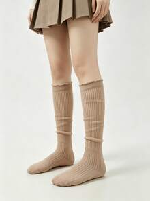 1/4 Pasang Kaos Kaki Musim Panas Tipis Minimalis Serbaguna Warna Polos Bernapas dengan Hiasan Rumbai Model Longgar Setinggi Lutut - MultiWarna - View 6