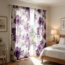 2pcs Watercolor Floral Art Style Digital Print Curtains, 100% Polyester Fabric, Rod Pocket Digital Print 2 Panels Curtains, No Lining, 90gsm, 180cm Wide, Suitable For Bedroom, Living Room, Dining Room, Bathroom, Outdoor And More - Multicolor - View 10