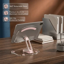 Tablet Stand With Aluminum Alloy Support Rod With 360 Rotating Base, Foldable Adjustable Transparent Tablet Holder For Desk Home Office, Compatible With IPad Pro Air Mini And More - View 12