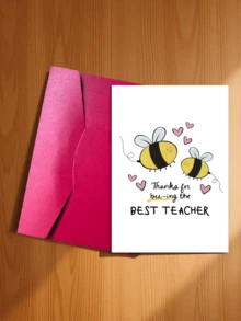 1pc "Great Teacher" Thank You Card, Cute Bee Design With Gold Glitter Accents, Suitable For Teachers, Mentors, Coaches, Students Expressing Deep Gratitude, Teacher Appreciation Gift, Playful Design, Personalized Touch, Teacher Gift - B - View 21