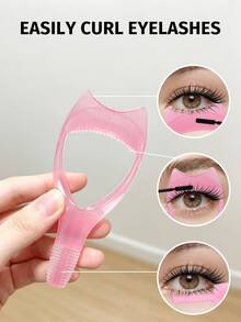 1 pièce Applicateur de mascara 3-en-1, aide-cils, parfaitement adapté aux débutants pour appliquer le mascara et l'eye-liner, crée des cils naturels sans grumeaux, applicateur de protection de mascara avec séparateur de cils et pince à cils, accessoires de maquillage pour filles - Rose bonbon - Voir 4