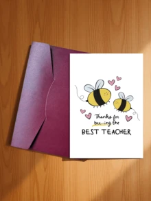 1pc "Great Teacher" Thank You Card, Cute Bee Design With Gold Glitter Accents, Suitable For Teachers, Mentors, Coaches, Students Expressing Deep Gratitude, Teacher Appreciation Gift, Playful Design, Personalized Touch, Teacher Gift - B - View 25