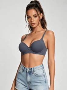 1pc Women's Comfortable Casual Wireless Soft Cup Solid Color Bra - Grey - View 4