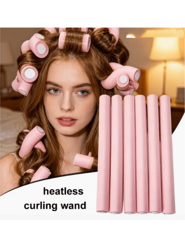6pcs/Pack Extra Large Heatless Fluffy Wave Curling Rods | Overnight Heatless Curls, Create Big Wavy Hair, Fluffy Hair Rods For Long Or Medium Hair, Soft Curling Tool, Damage-Free Styling Tool