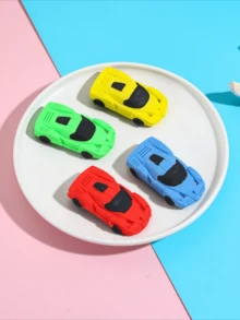 1/4/8個迷你賽車橡皮擦－亮黃色、紅色、綠色、藍色－合成橡膠鉛筆橡皮擦，適用於居家、學校、教室獎勵、獎品、禮物與趣味文具，學習用品｜亮色橡皮擦，返校季必備 - 塞車橡皮擦 - 查看 4
