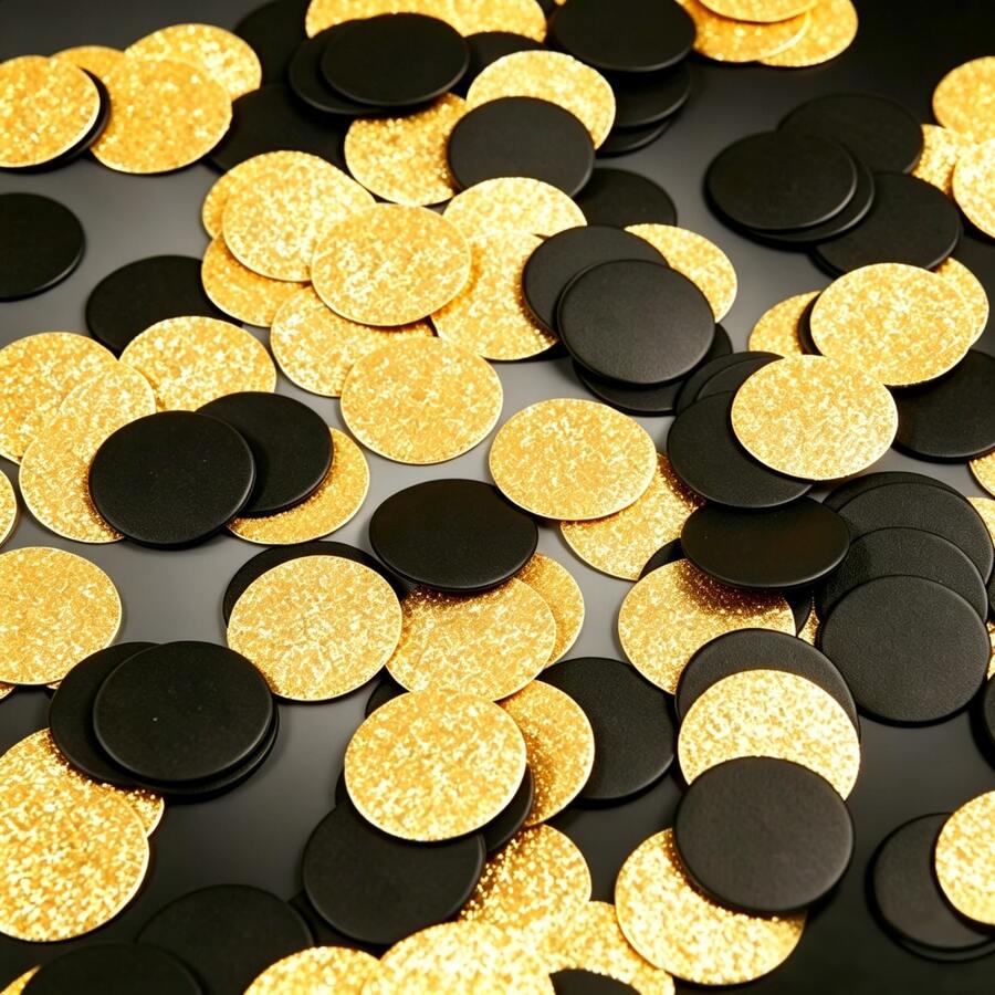100pcs Confetti Gold & Black Round Paper Confetti For Birthday Wedding Party Table Decoration, 50pcs Each - View 1