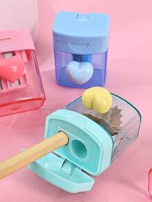 1/2pcs Macaron Color Pencil Sharpener, Heart Decorated Pencil Sharpener, Transparent With Lid Pencil Sharpener, Macaron Color, Pencil Sharpener, Rotating Pencil Sharpener, Transparent With Lid Pencil Sharpener, Back To School Essential, Gift For Family And Friends, Back To School Essential, Teacher Gift - Multicolor - View 4
