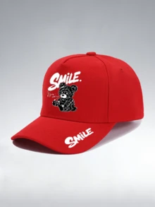1pc/2pcs "Smile Bear" Letter Pattern Design Printed Unisex Curved Brim Baseball Cap And Crossbody Bag, Street Fashion Outdoor Sports Baseball Cap And Bag, Adjustable, Gift For Yourself Or Friends - Multicolor - View 7