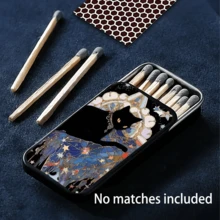 粉色星空黑貓小金屬盒，復古彩繪黑貓收納火柴盒（不含火柴），便攜旅行珠寶收納盒，節日主題禮物 - 彩色 - 查看 4