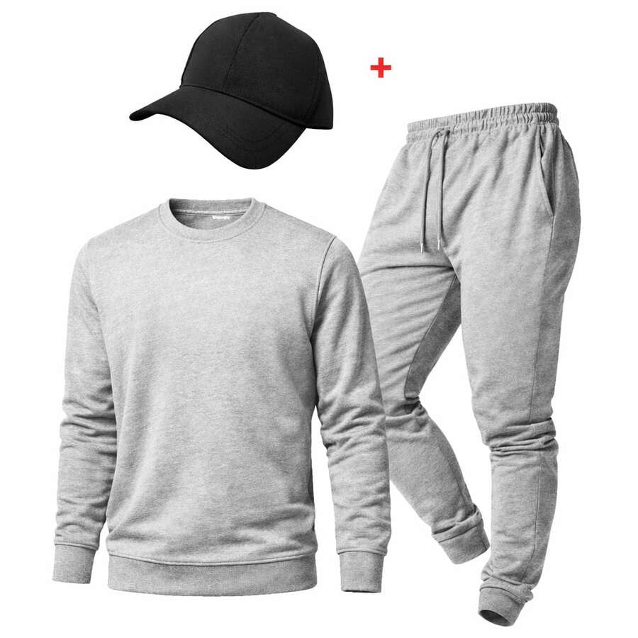 Conjunto Moletom Flanelado Liso Masculino Casual Conforto Outono / Inverno Solto - Cinza - Visão 1