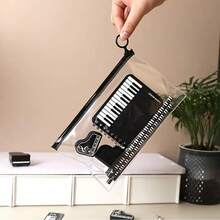 7-Piece Music Theme Stationery Set, Musical Note Pocket Notebook, Piano Design, Includes Mini Notebook, Ruler, Pencil Sharpener, Eraser, Pencil And Pencil Case, School Supplies, Ideal Gift For Stationery Lovers - A - View 3