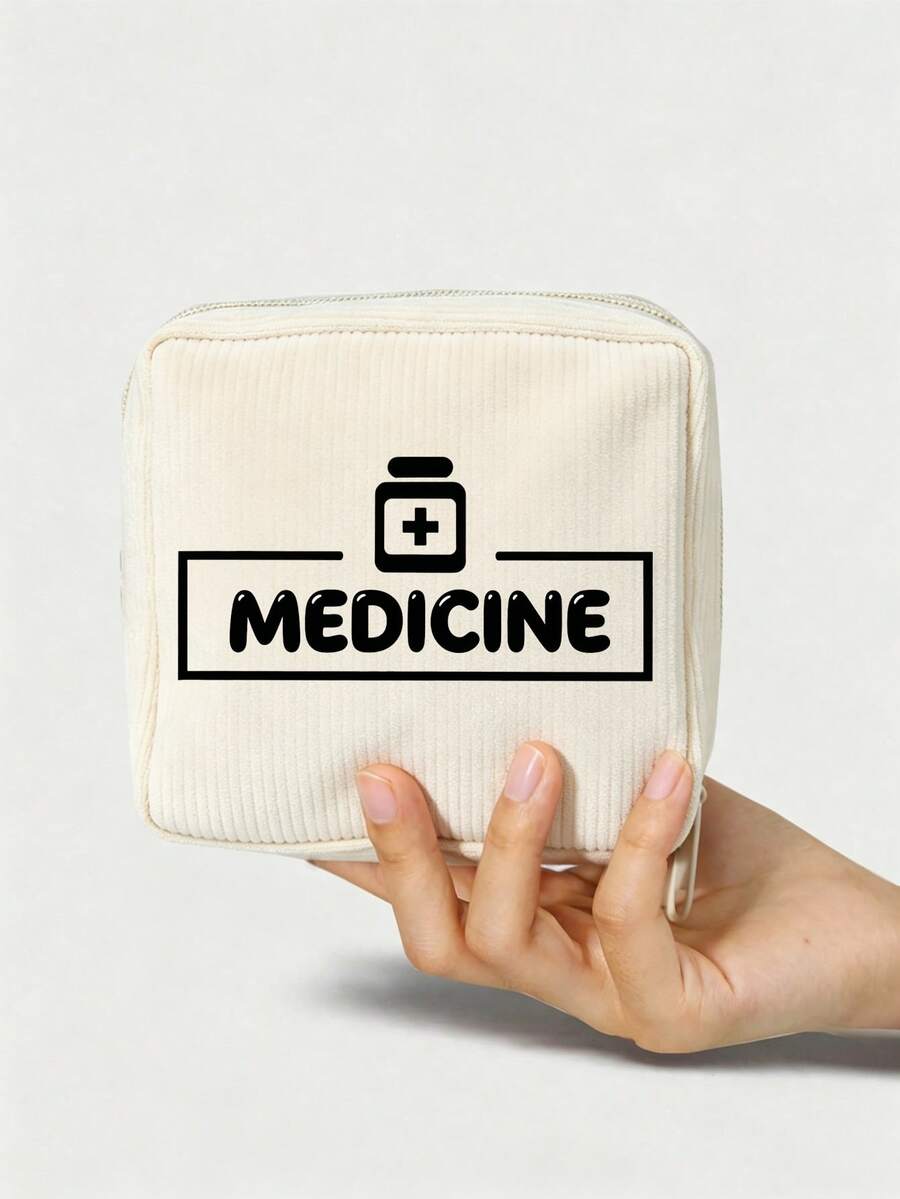 "Medicine" Pattern Printed Portable Medicine Storage Bag, Pill Box, First Aid Kit, Cosmetic Bag, Coin Purse, Suitable For Daily Use/Outdoor/Travel, Convenient Medicine Storage, Can Organize Medicine, Cosmetics, Phone And Other Small Items, Travel Essential, Christmas Gift, Personalized Gift Bag, Teacher's Day Gift, Small Gift Exchange, Room Decoration - Multicolor - View 1