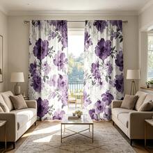 2pcs Watercolor Floral Art Style Digital Print Curtains, 100% Polyester Fabric, Rod Pocket Digital Print 2 Panels Curtains, No Lining, 90gsm, 180cm Wide, Suitable For Bedroom, Living Room, Dining Room, Bathroom, Outdoor And More - Multicolor - View 12