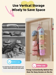 Highly Attractive Multi-Functional Storage Rack, Behind-Door Storage Rack For Hats, Portable Storage With 360° Rotation, Easy Access, Quick Out, Wall-Mounted Display Rack, Coat Rack With Bag Hooks, Multi-Functional Hanging Rack, Can Store Ties, Scarves, Coats, Baby Bibs, Etc., Organized Storage For Clearer And More Beautiful Display - View 2