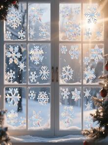 Adesivo Estático de Janela Holográfico Branco com Floco de Neve, Adesivo de Janela de Natal Removível e à Prova d'Água, Decoração de Festa de Natal Wonderland para Casa e Escritório, 1 Peça Estilo Aleatório - Multicolorido - Visão 1