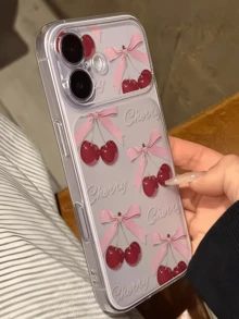 1件透明緞帶包覆紅色櫻桃極簡風格個性化TPU防摔全包覆手機殼，適用Apple 17 16 15 14 13 12 11 Pro Max，保護殼Air，兼容三星系列 - 彩色 - 查看 2