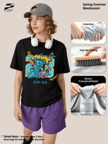 Camicia estiva casual da uomo con collo rotondo morbido e maniche corte, stampa grafica con orso graffiti della California e numero 23, adatta per l'uso quotidiano. - nero - Visualizzare 4
