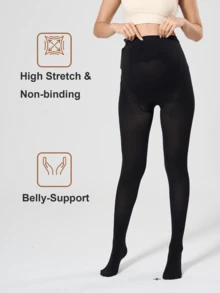 1pc Maternity High Waist Belly Support Heart Pattern Tights, Women's Black High Elasticity Pregnancy Stockings, Comfortable Soft Spring/Autumn Daily Wear - Multicolor - View 3
