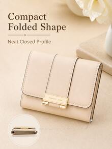 PU Leather Metal Strip Decoration Tri-Fold Short Wallet With Zipper Pocket Coin Purse For Girls Daily Travel And Work Gift,Wallet For Women - Beige - View 5