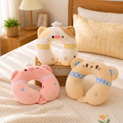 1pc Cute Cartoon Animal Neck Pillow Plush Doll Soft Plush Filled Doll Adorable Flower Cat Pink Pig Cheese Mouse Neck Pillow Nap Pillow Car Pillow Office Home Use Gift For Friends Best Friends Holiday Gift Birthday Gift Christmas Halloween Gift