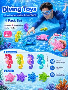 4pcs Water Sports Toys (2 Turtles + 2 Lobsters, Random Colors) All Sink In Water. Swimming Pool Diving Set, Diving Pool Toys, Bathtub Toys, Swimming Pool Toys, Swimming Toys, Suitable For Diving Sports And Breath-Holding Practice, Summer Beach Water Games, Birthday Gift, Water Party Entertainment - Multicolor - View 4