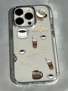 1件透明簡約咖啡插圖個性化極簡全包覆TPU防震手機殼，適用於Apple 17 16 15 14 13 12 11 Pro Max保護殼 Air - 彩色 - 查看 1