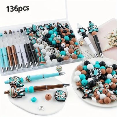 136pcs Turquoise Silica Gel Beads | Key Chain Making, Beaded Pen Handmade DIY Production