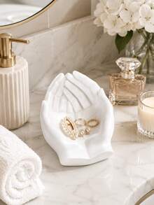 Minimalist Hand Shaped Tray, White Decorative Storage Dish For Bedroom, Bathroom, Desk & Entryway,Back To School - Multicolor - View 2