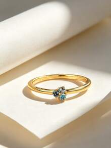 Charm-In 18K Gold Plated Square Blue Cubic Zirconia Solitaire Ring, Minimalist Stackable Jewelry For Women - Gold Tricolor - View 5