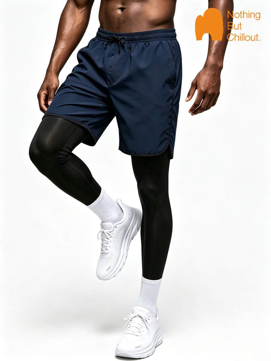 NBCT Men's 2-In-1 Sports Shorts, Summer Tight Inner Lining Anti-ExposureBermuda Shorts, Fitness Running Training Drawstring Outdoor Functional Shorts - Navy Blue - View 1