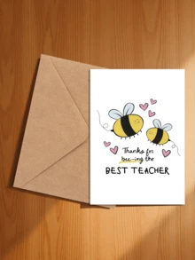 1pc "Great Teacher" Thank You Card, Cute Bee Design With Gold Glitter Accents, Suitable For Teachers, Mentors, Coaches, Students Expressing Deep Gratitude, Teacher Appreciation Gift, Playful Design, Personalized Touch, Teacher Gift - B - View 4